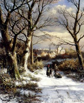 約翰內斯 赫曼努斯 庫庫尅 Barend Figures On A Snowy Road 約翰內斯 赫曼努斯 庫庫尅 Barend Figures On A Snowy Road